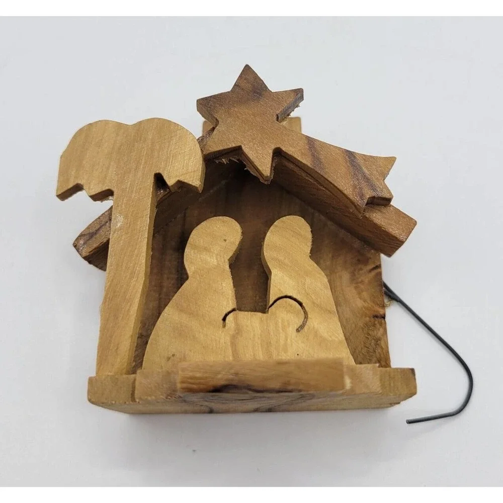 Vintage Wooden Nativity Scene Christmas Tree Ornament
